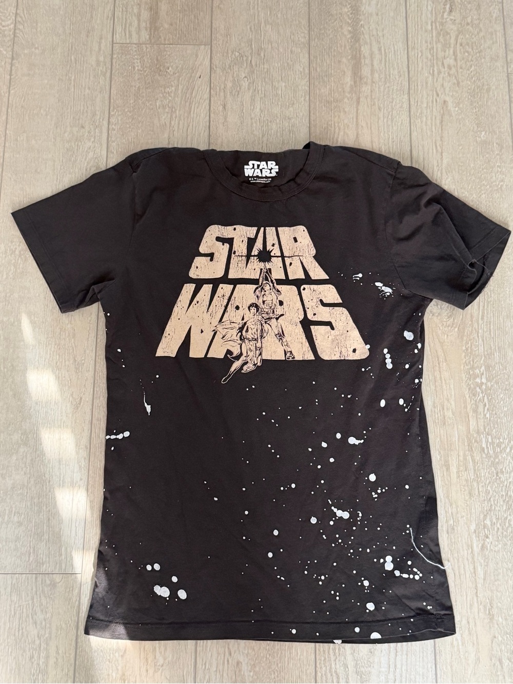 Star Wars Black Tee with Cream Logo and White Splatter